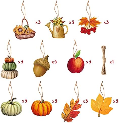 Haooryx 31Pcs Autumn Wooden Hanging Ornaments Set