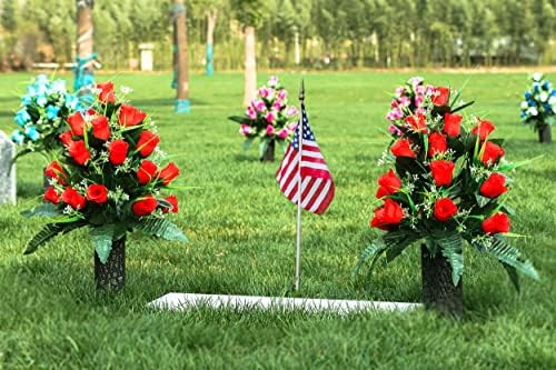 2 Sets Artificial Cemetery Flowers with Vase Red Roses Lasting Decor
