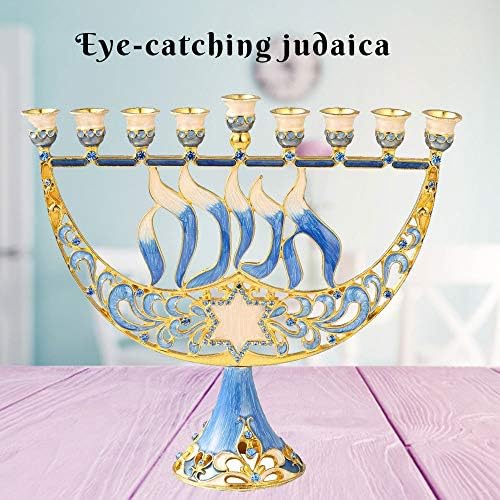 Matashi Hand Painted Enamel Menorah with Star of David and Hanukkah Design