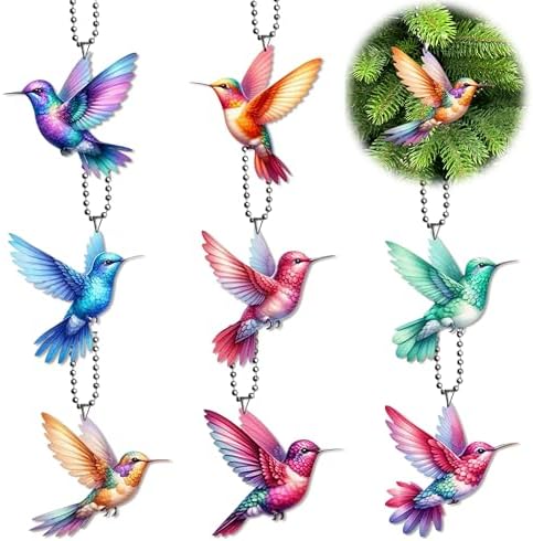 2D Bird Acrylic Hanging Ornament - 8Pcs Hummingbird Christmas Tree Decor