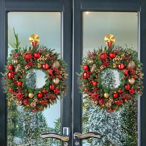 2 Pack Stainless Steel Wreath Hanger - Front Door Garland Hanger with Suction Cup