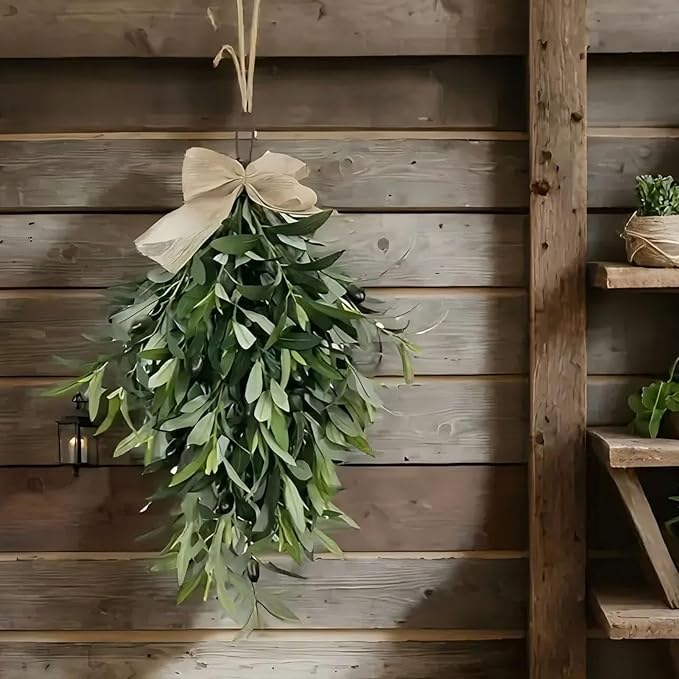 24 Inch Artificial Teardrop Olive Wreath Pendant for Front Door and Wall Decoration