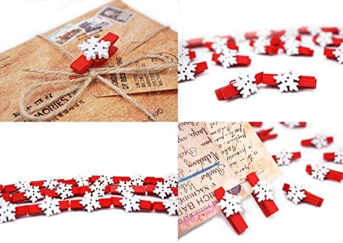 50PCS Christmas Wooden Photo Clips with Jute Twine for Cards and Crafts