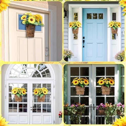 2 Sets Artificial Sunflower Door Wreath Decor Basket