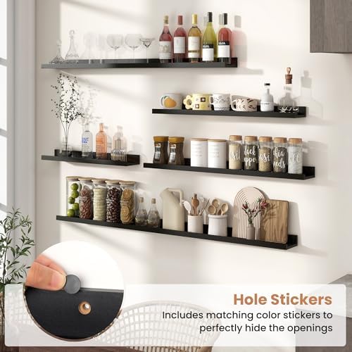 Fun Memories Floating Shelves Set of 2 32 Inch Black Rustic Wall Mounted Picture Ledge Storage