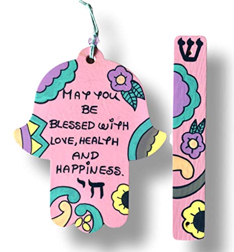 Lea Joelle Hamsa Mezuzah Set with Blessing Light Pink