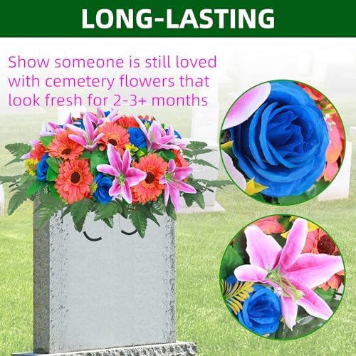 Lodou Artificial Cemetery Flowers Bouquet Set
