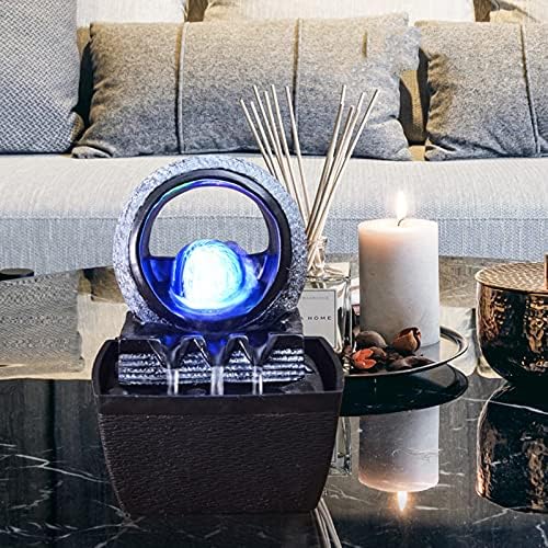 Modern Indoor Tabletop Waterfall Fountain with Rolling Ball - Grey