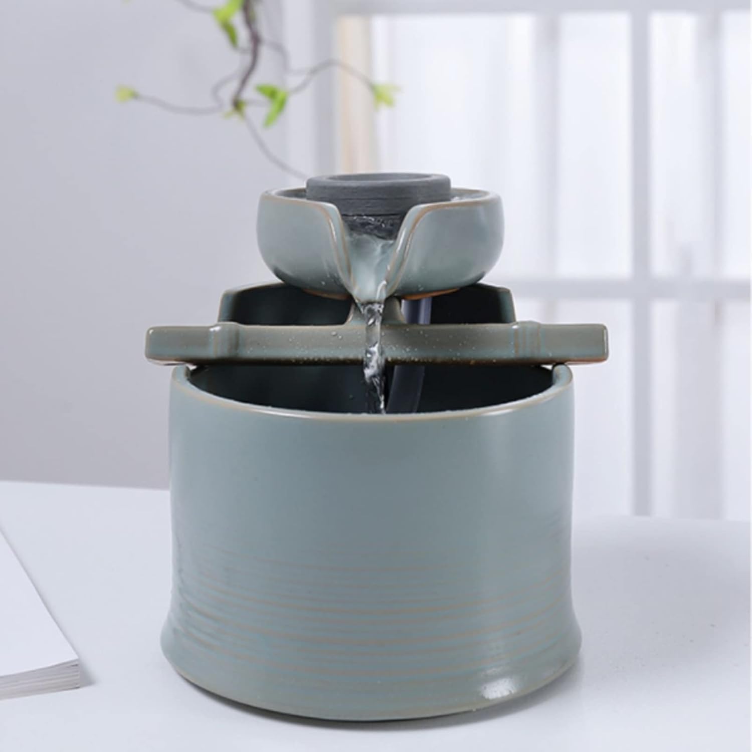 Lan-shop Ceramic Tabletop Fountain for Home Office and Bedroom