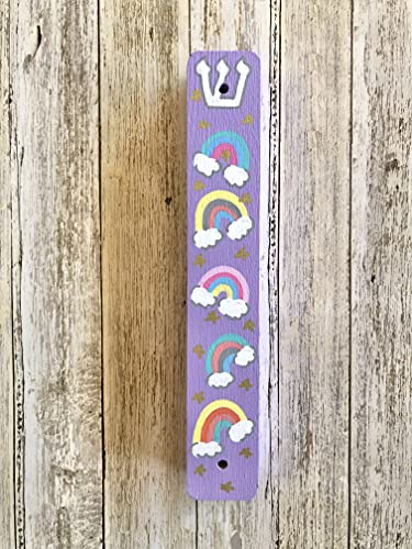 Rainbow Mezuzah Case for Baby Naming Birthday - Purple No Scroll