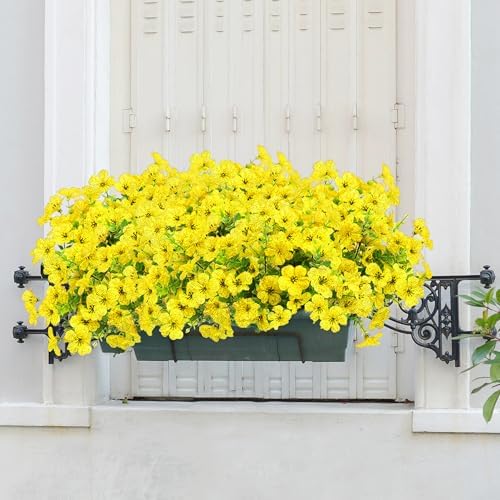 LEIISSURREE Artificial Flowers for Outdoor Decor Yellow Set of 12 Bundles