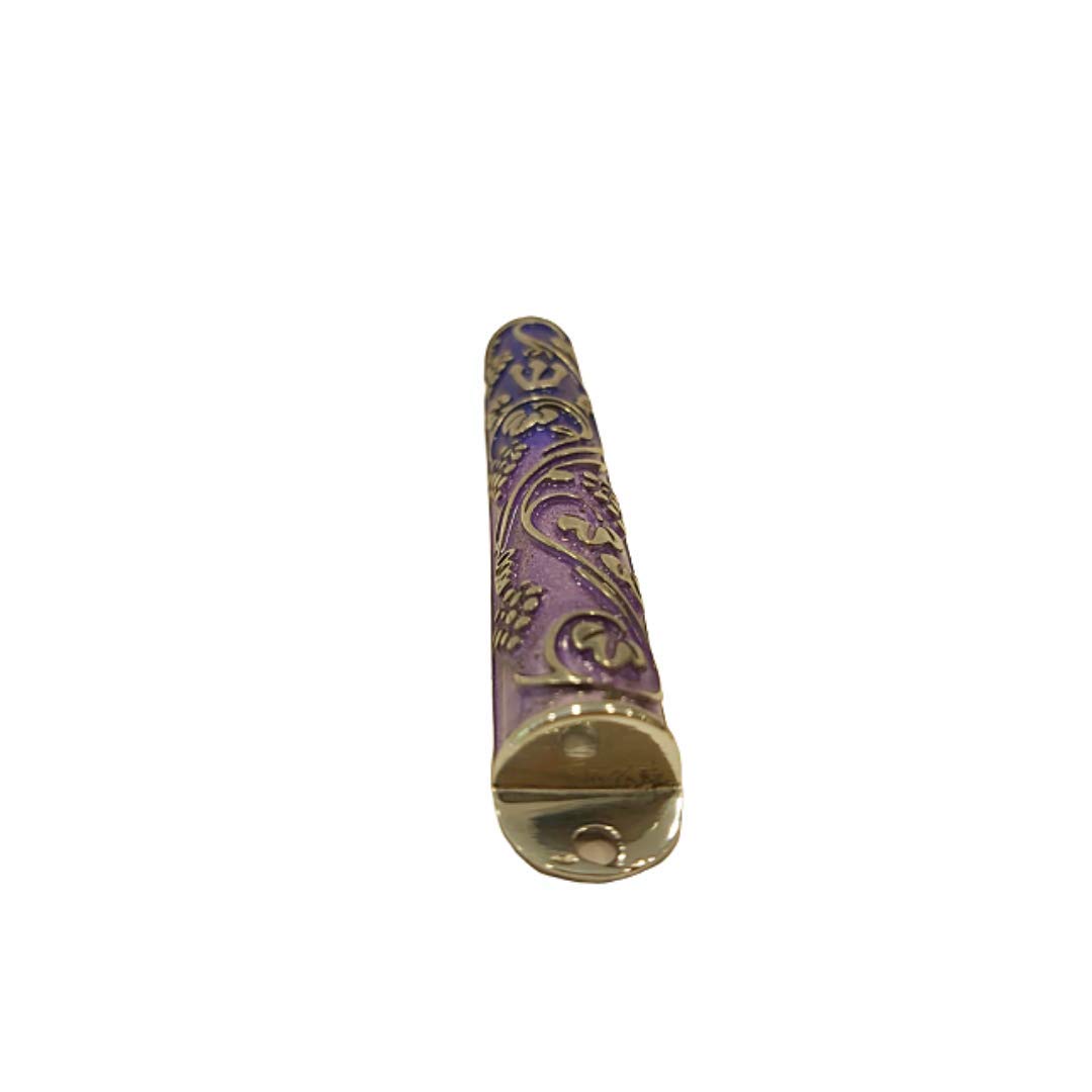Light Blue Purple Pewter Mezuzah Case with Grapes Design