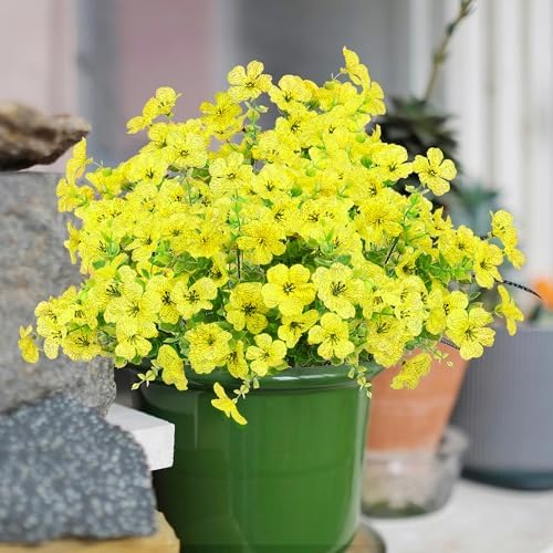 LEIISSURREE Artificial Flowers for Outdoor Decor Yellow Set of 12 Bundles