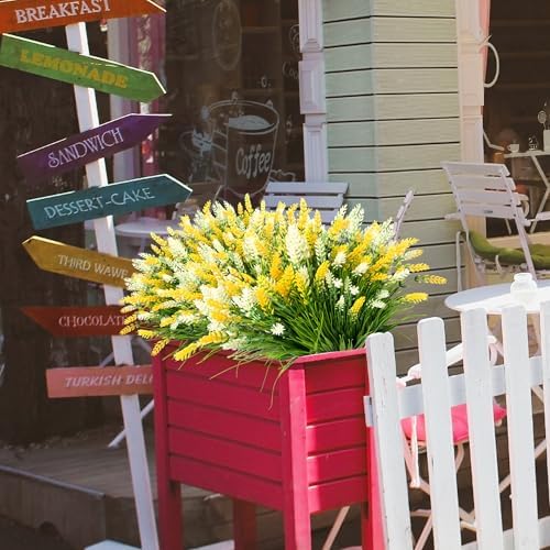 LEIISSURREE Fake Monkey Grass with Flowers Yellow White 12 Bundles