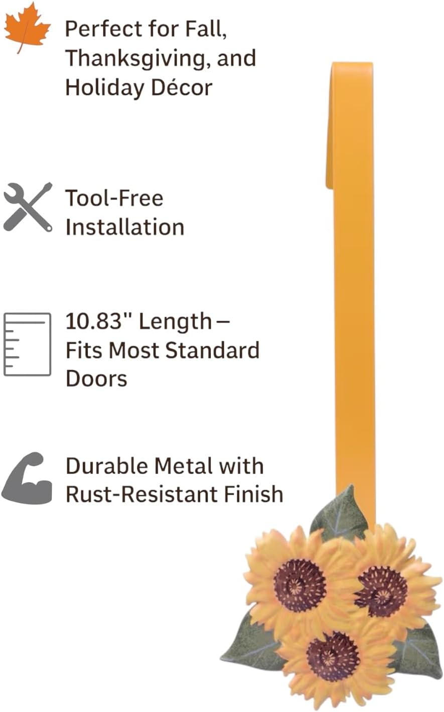 Sunflower Wreath Hanger for Front Door - 1236 Inch Metal Hook