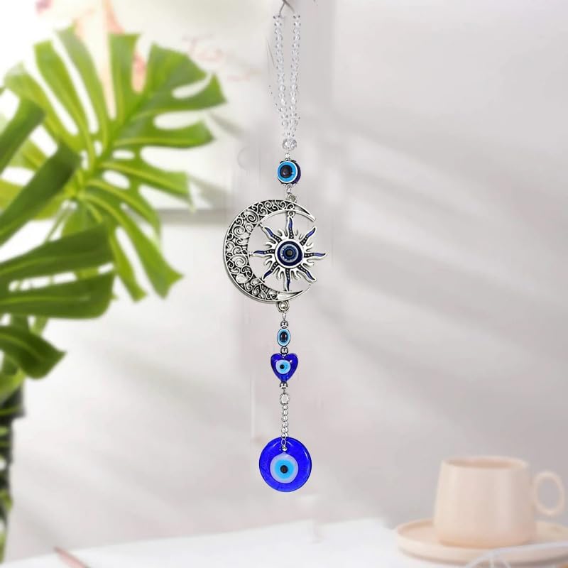 Sun and Moon Blue Evil Eye Wall Hanging Decor
