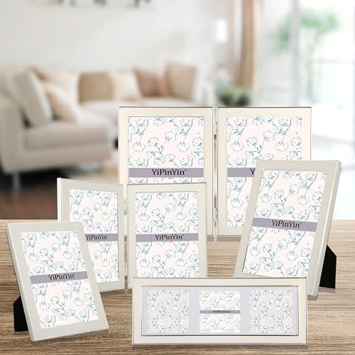 YiPinYin 5x7 Silver Metal Edge Photo Frames Set of 2