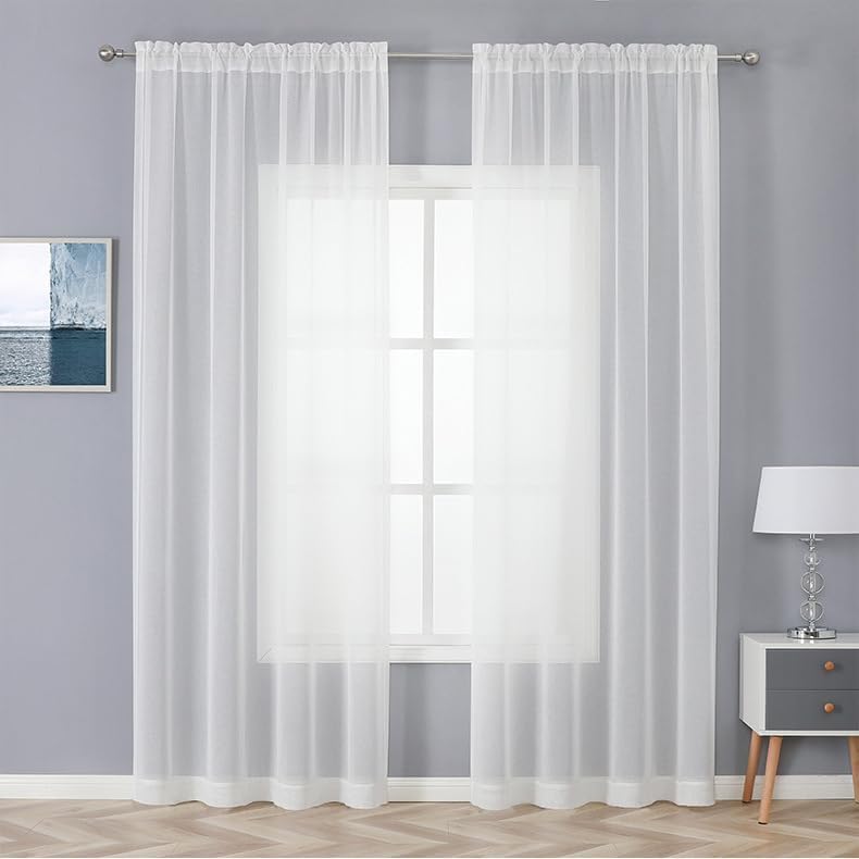 WUBODTI White Sheer Linen Curtains 2 Panel Set