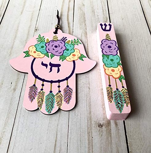 Unicorn Dream Catcher Hamsa and Mezuzah Case Light Pink