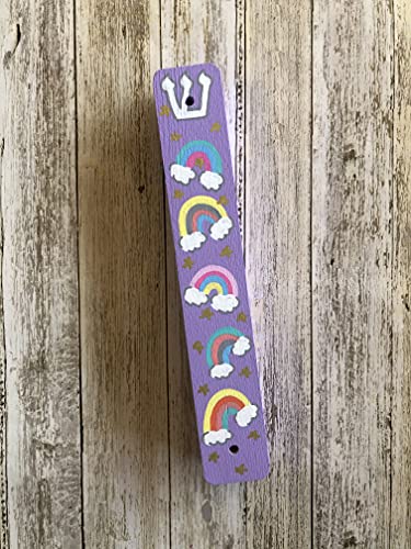 Rainbow Mezuzah Case for Baby Naming Birthday - Purple No Scroll