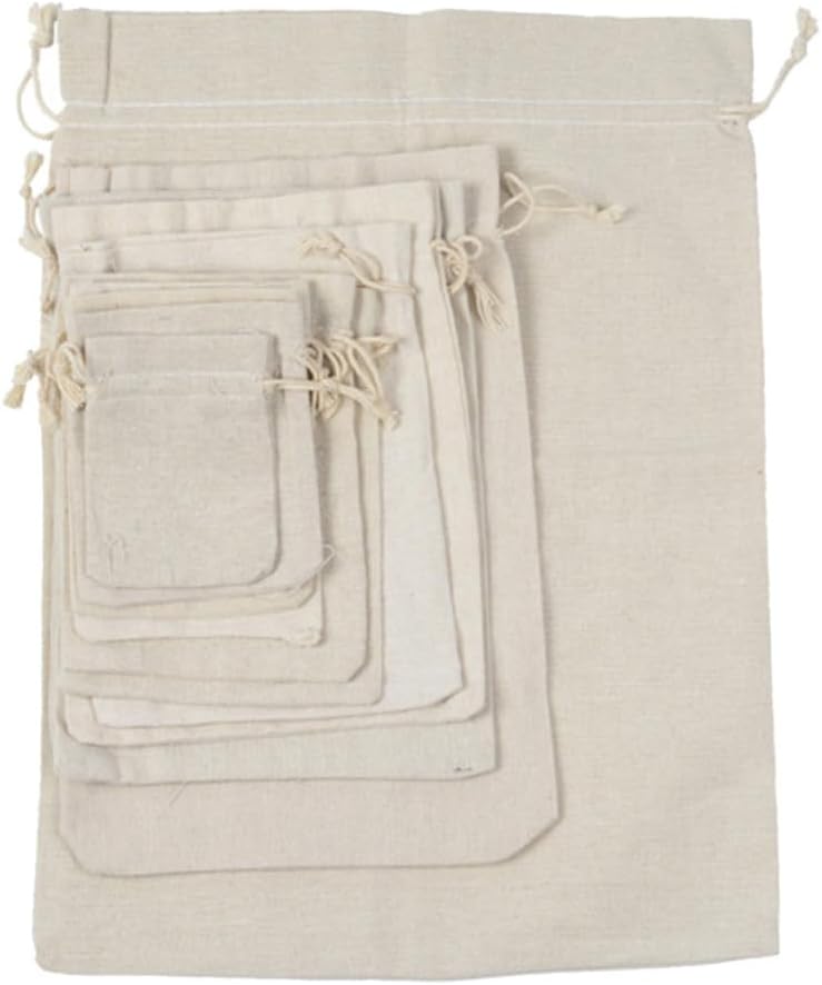 SHOWERORO 4pcs Cotton Drawstring Sachet Bags for Tea and Fragrance