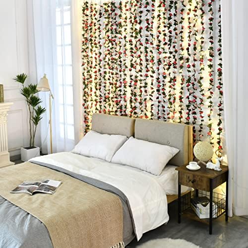 BLEUM CADE Artificial Rose Garland with String Lights 5Pcs