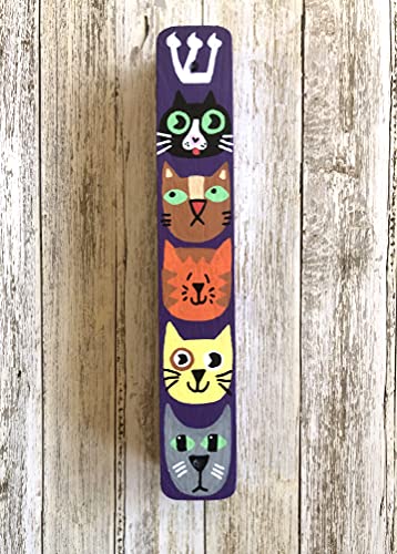 Cat Mezuzah Scroll Case Childrens Judaica Purple No Scroll