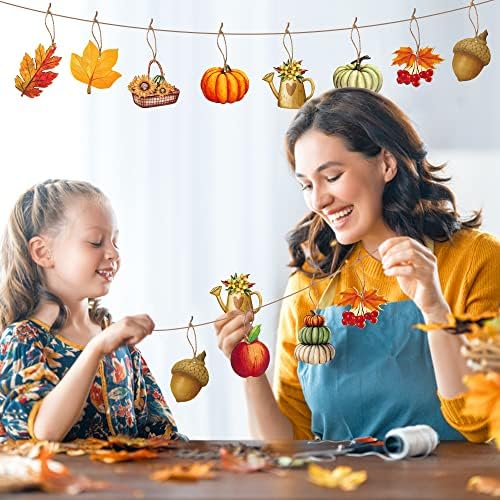 Haooryx 31Pcs Autumn Wooden Hanging Ornaments Set