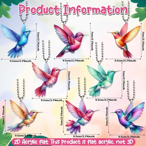 2D Bird Acrylic Hanging Ornament - 8Pcs Hummingbird Christmas Tree Decor