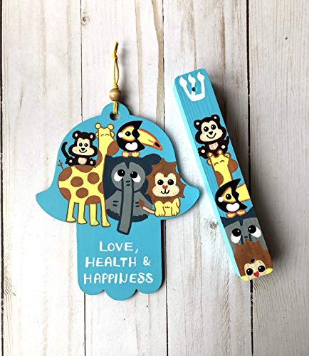 Lea Joelle Hamsa and Mezuzah Gift Set Light Blue