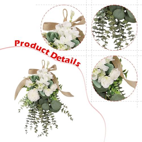 Eucalyptus Chrysanthemum Teardrop Wreath for Home Decor