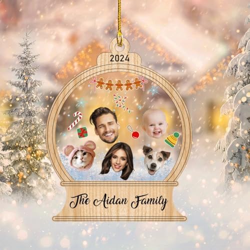 Custom Photo Christmas Ornaments 2024 - Snow Globe Family Decor for 2-7 Members