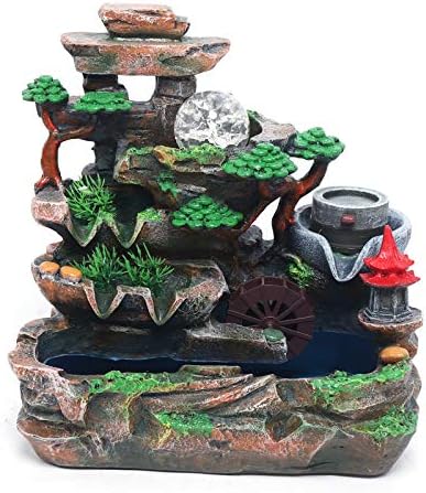 Tabletop Fountain with LED Light and Mist Resin Rockery Fountain Ornament for Home Office Decoration