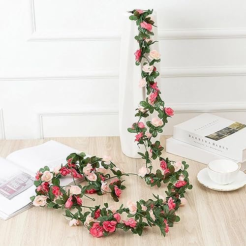BLEUM CADE Artificial Rose Garland with String Lights 5Pcs