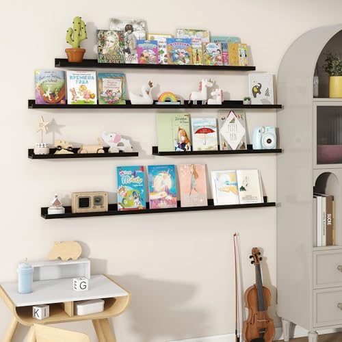 Fun Memories Floating Shelves Set of 2 32 Inch Black Rustic Wall Mounted Picture Ledge Storage