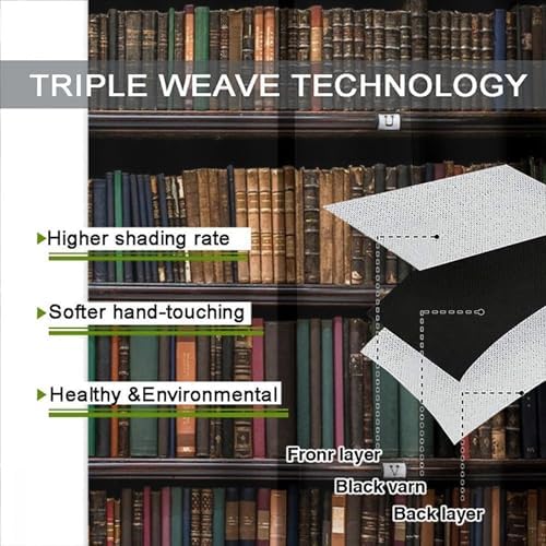 Bookshelf Curtains Vintage Library with Books Window Treatments for Kids Bedroom