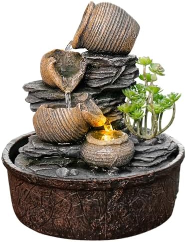 Pottery Rock Tabletop Fountain with LED Lights