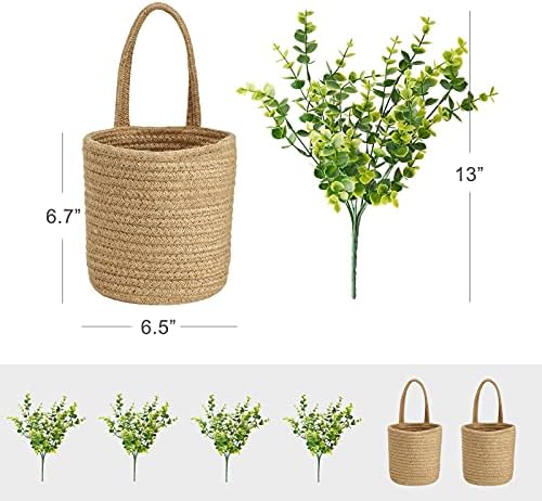 Dahey 2 Pack Wall Hanging Rope Baskets with Artificial Eucalyptus
