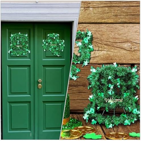 Garneck Irish Decor Flower Wreath 2pcs Shamrock Frame