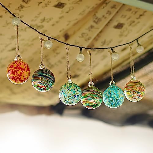 Set of 6 Hand Blown Glass Christmas Ornaments for Garden Patio Window