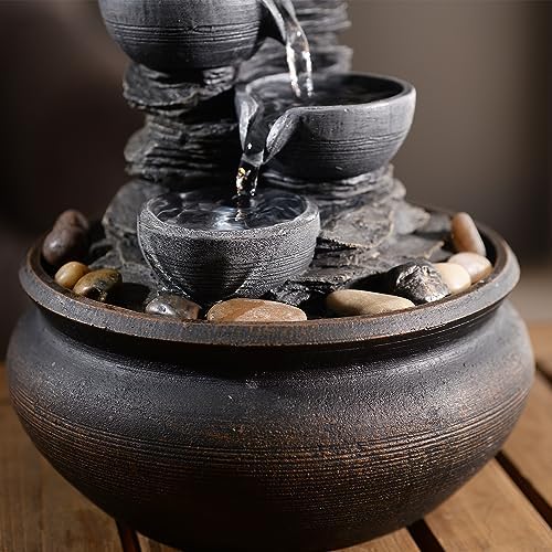 Teamson Home Indoor Tabletop Zen Waterfall Fountain with LED Lights and Pump Stone Gray
