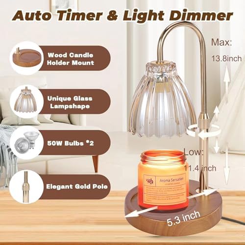 Electric Timer Candle Warmer Light with Adjustable Height and Dimmable Feature