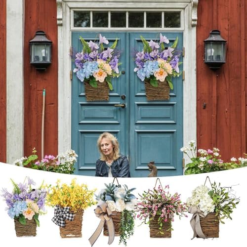 2025 Cream Hydrangea Door Hanger Basket Wreath