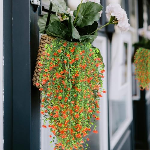 Artificial Wall Hanging Flowers UV Resistant 4 Bundles Orange Green