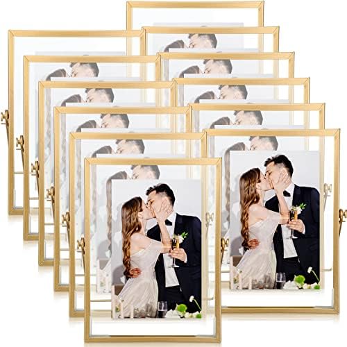 Hoteam 12 Pack 4x6 Inch Floating Frame Glass Photo Frames Gold