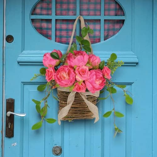 Peony Door Wreath Basket for Front Door Flowers Spring Welcome Decor
