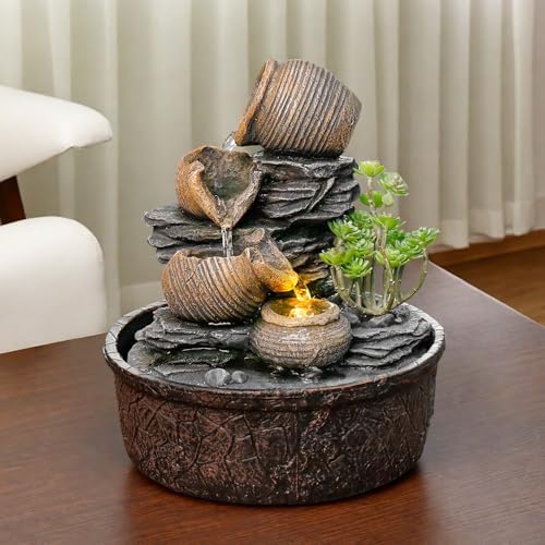 Pottery Rock Tabletop Fountain with LED Lights