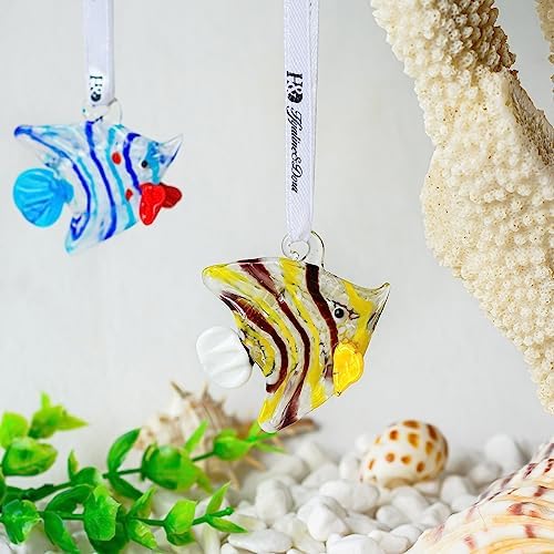 Set of 2 Blown Glass Tropical Fish Decorative Ornaments for Christmas Tree and Holiday Home Decor