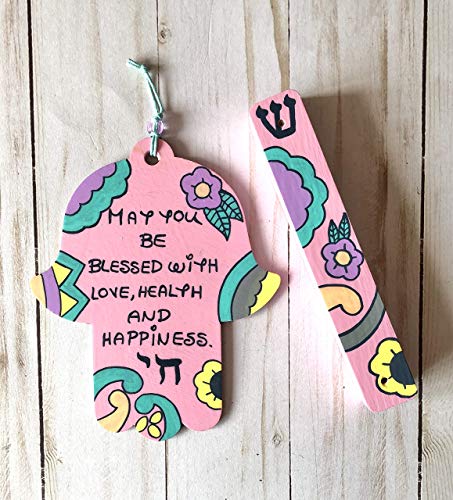Lea Joelle Hamsa Mezuzah Set with Blessing Light Pink