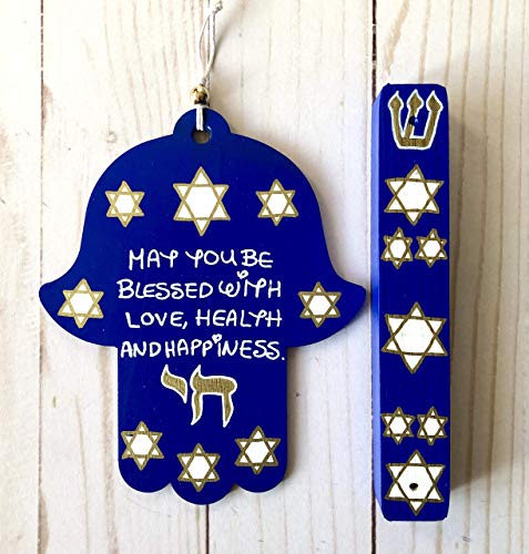 Lea Joelle Hamsa and Mezuzah Set Cobalt Blue